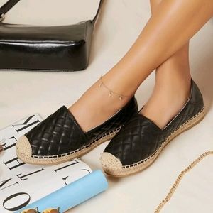 Quilted Faux Leather Espadrille Flats